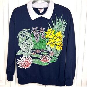 Jane‎ Colby Long Sleeve Womens Medium Puff Paint Floral Garden Grandma USA VTG